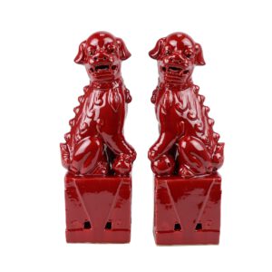 set van 2 porseleinen temple lions fu dogs rood