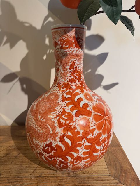 Chinese vaas rood/wit L - Afbeelding 2