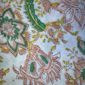 tafelkleed blockprint wit/roze/geel/groen 3.00x1.80cm
