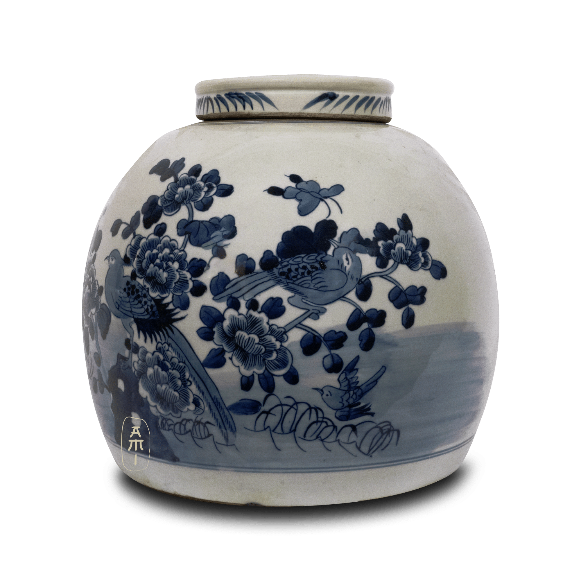 Blauw witte chinese pot bird XL