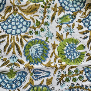 tafelkleed blockprint blauw/groen/caramel bloem 2.90x1.80m