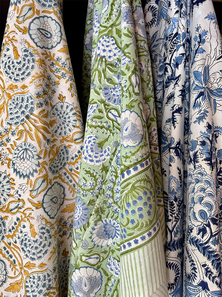 tafelkleed blockprint blauw/licht blauw/caramel bloem 3.00x1.80m - Afbeelding 3
