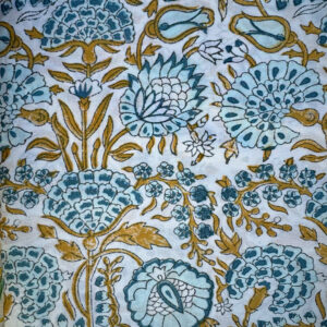 tafelkleed blockprint blauw/licht blauw/caramel bloem 3.00x1.80m