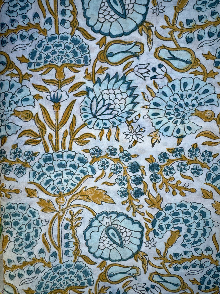 tafelkleed blockprint blauw/licht blauw/caramel bloem 3.00x1.80m