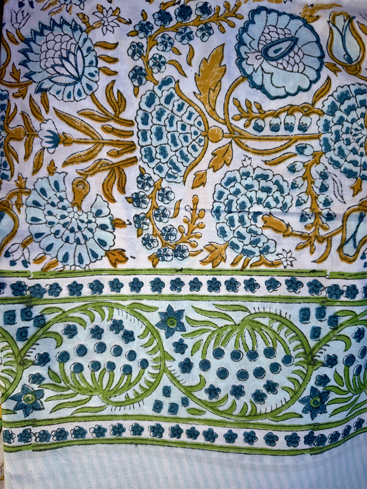 tafelkleed blockprint blauw/licht blauw/caramel bloem 3.00x1.80m - Afbeelding 2