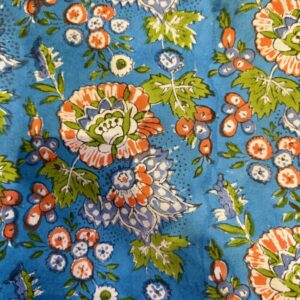 tafelkleed blockprint blauw/wit/oranje/groen 3.00x1.80cm