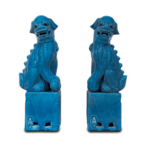 set van 2 porseleinen temple lions fu dogs turquoise