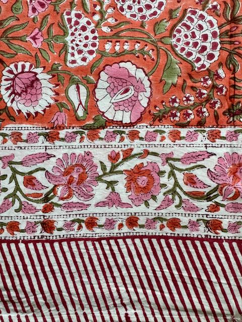 tafelkleed blockprint oranje/roze/groene bloem 3.00x1.80m - Afbeelding 2