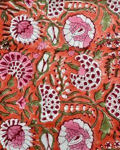 tafelkleed blockprint oranje/roze/groene bloem 3.00x1.80m