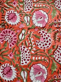 tafelkleed blockprint oranje/roze/groene bloem 3.00x1.80m