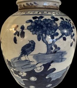Blauw witte chinese pot merel