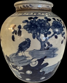 Blauw witte chinese pot merel